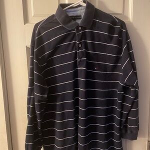 TOMMY HILFIGER Mens  Sz L Long Sleeve Navy Waffle Knit Cotton Henley Shirt